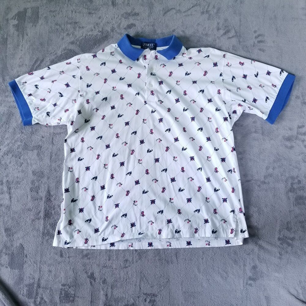 VINTAGE La Mode Polo Shirt Mens Blue Red White Size XL Golf Golfing Made in USA